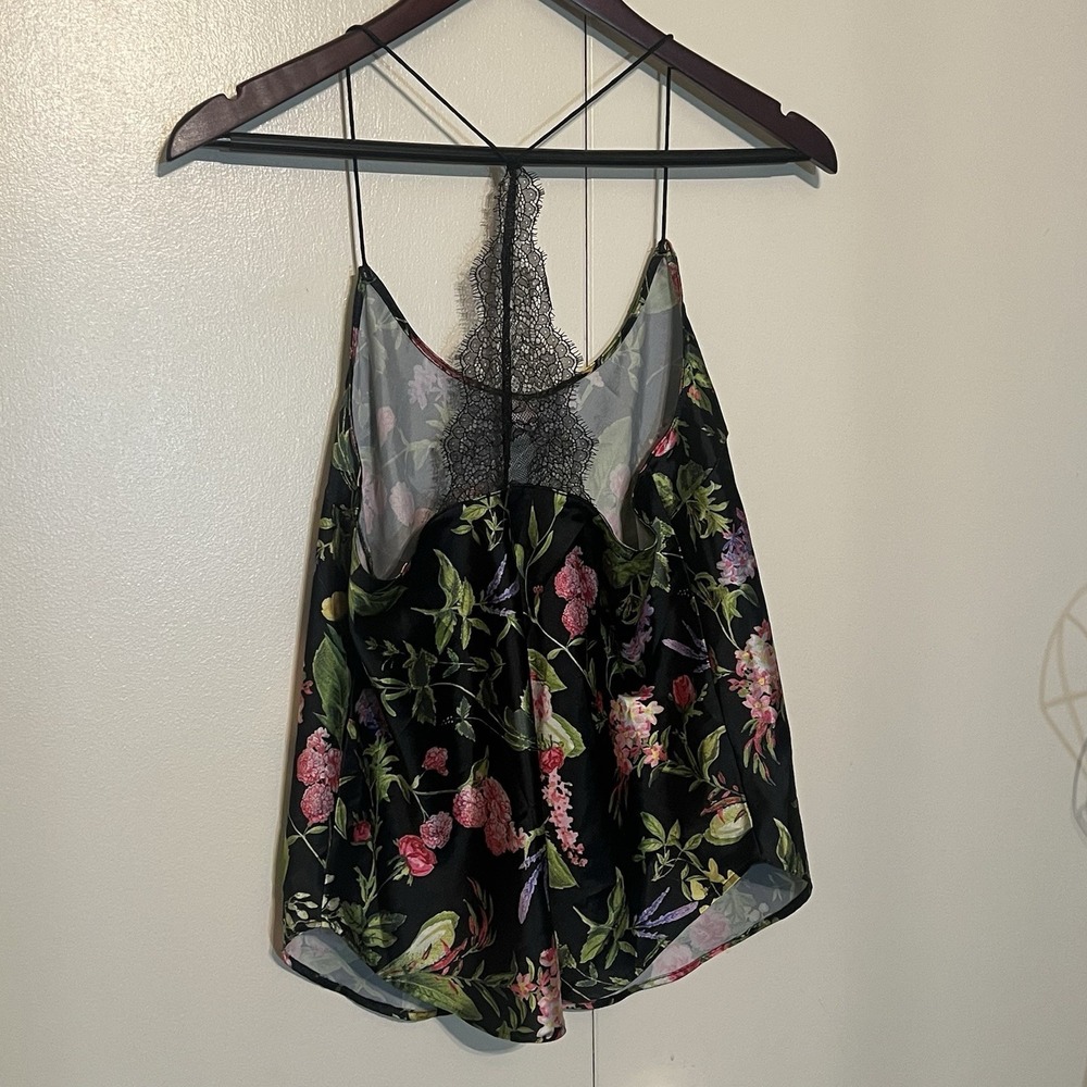 Victoria's Secret Black Floral Satin Lace Racerback Lingerie Camisole Sz Medium - Picture 4 of 10